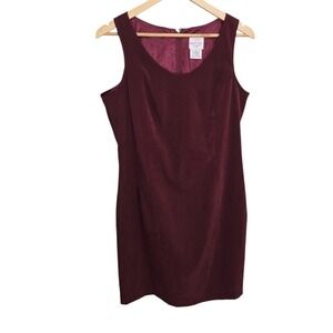 TR Bentley Burgundy  V-Neck Sleeveless Sheath Dress Size 14 Vintage Chic 90s